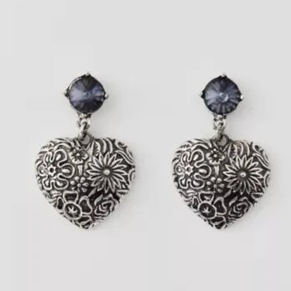 NWT Urban Outfitters Etched Heart Silver Statement Earrings